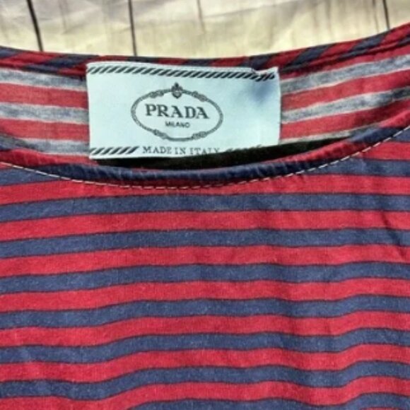 Vintage Prada Striped Long Sleeve Pocket Tee Large - Picture 2 of 4